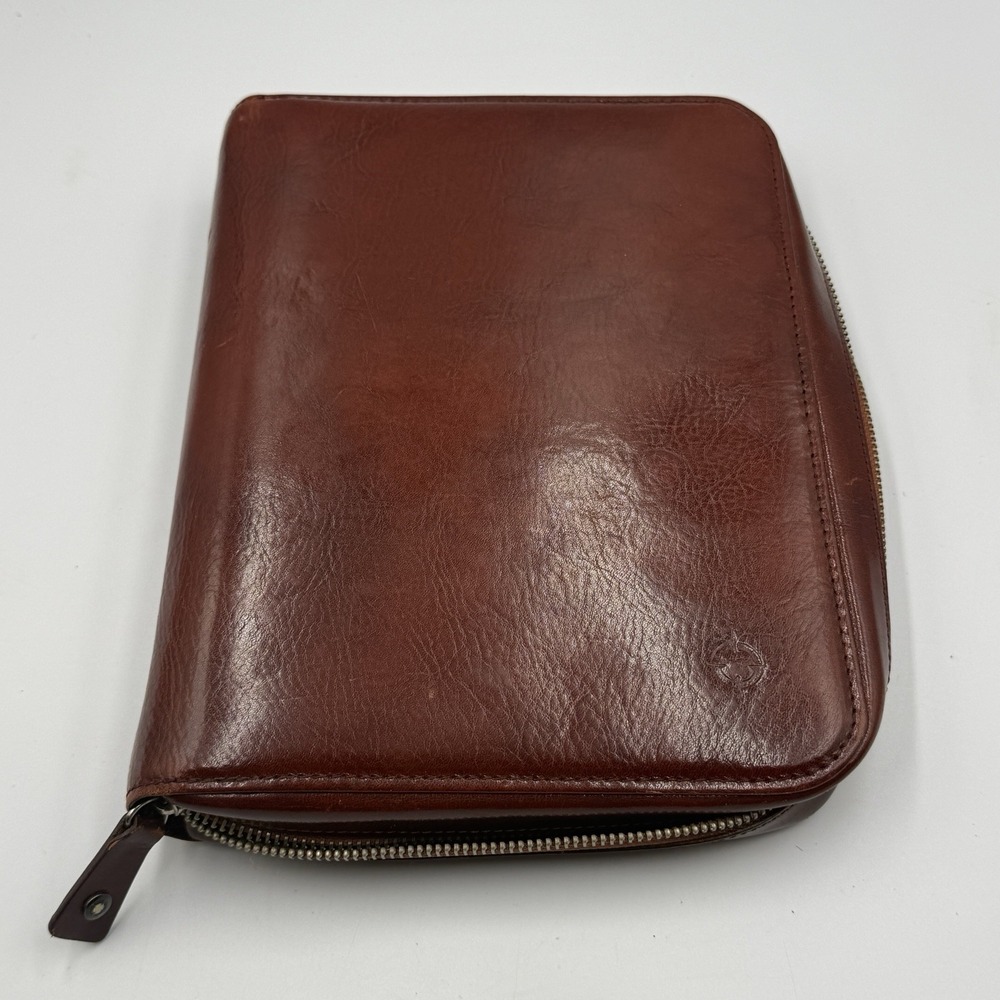 Franklin Covey Classic Leather Zip Planner Binder CL 12215 Brown 7 Ring USA